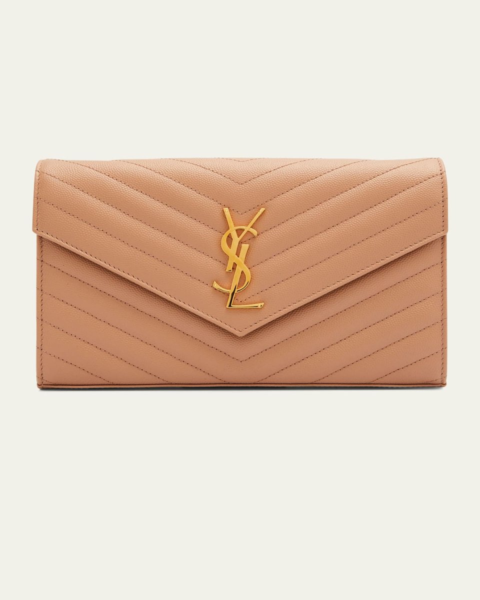 YSL Monogram Large Wallet on Chain in Grained Leather
